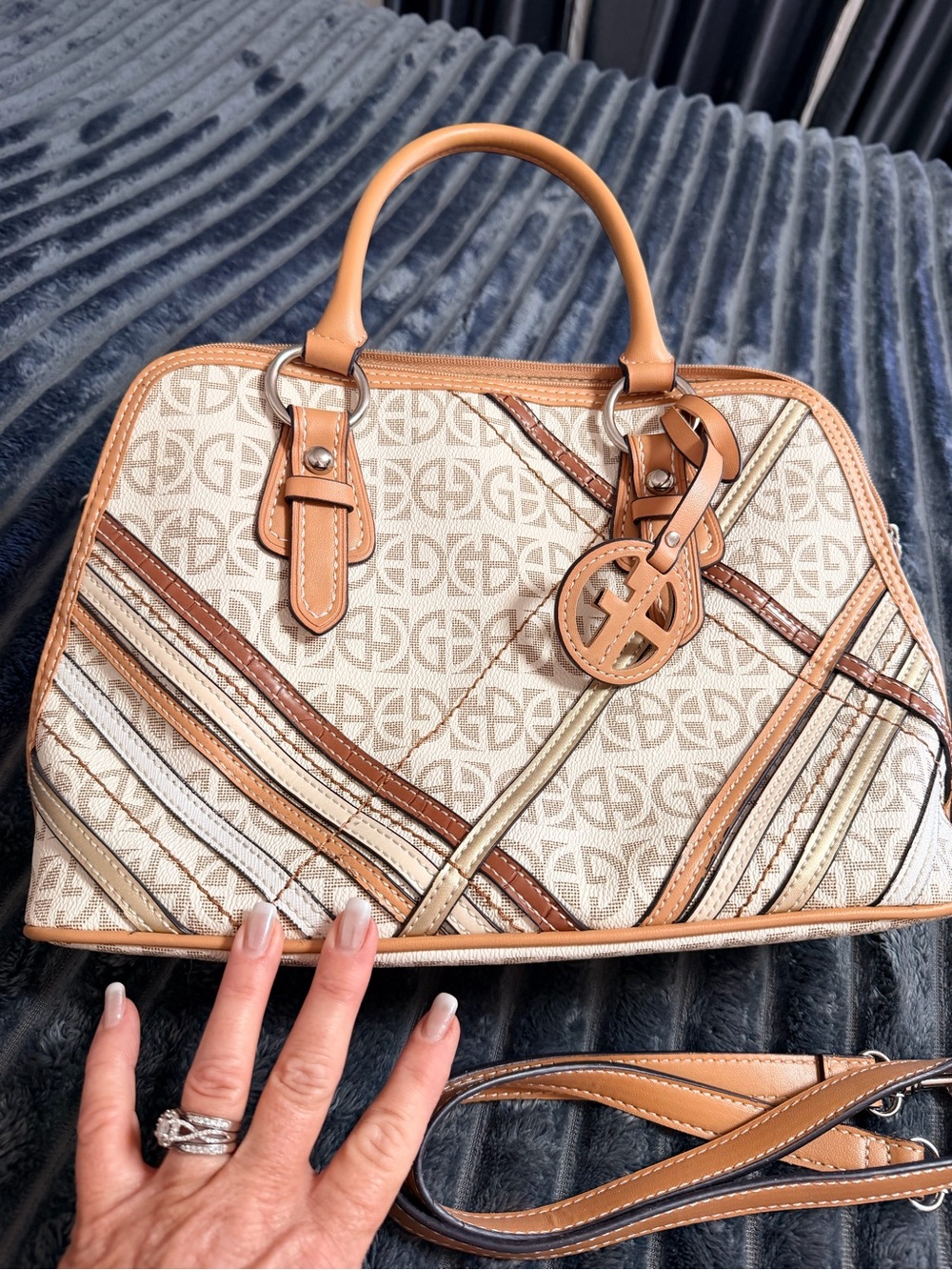 Giani Bernini Cream and Tan Logo Satchel